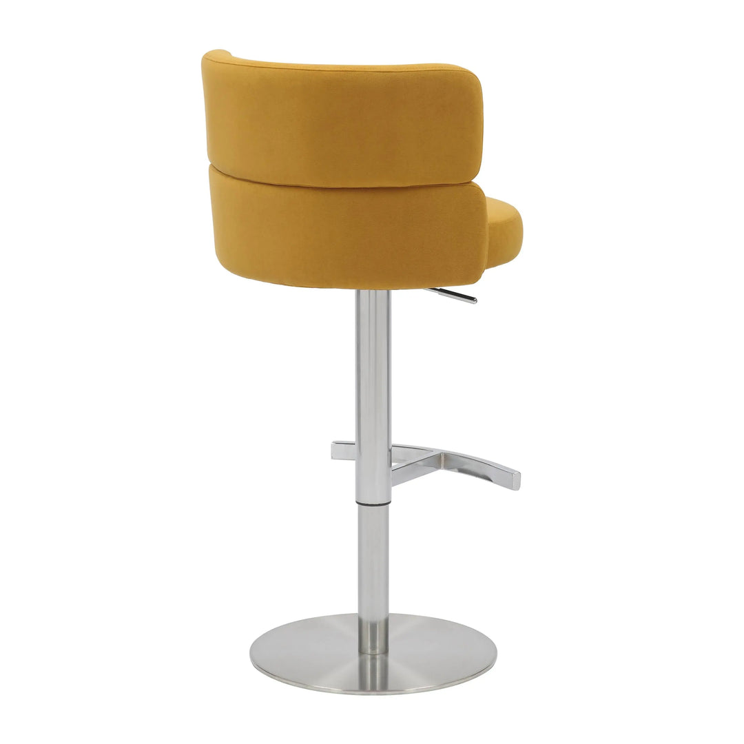 Willow and Stone Grayson Brushed Velvet Mustard/Brushed Steel Bar Stool Shankar