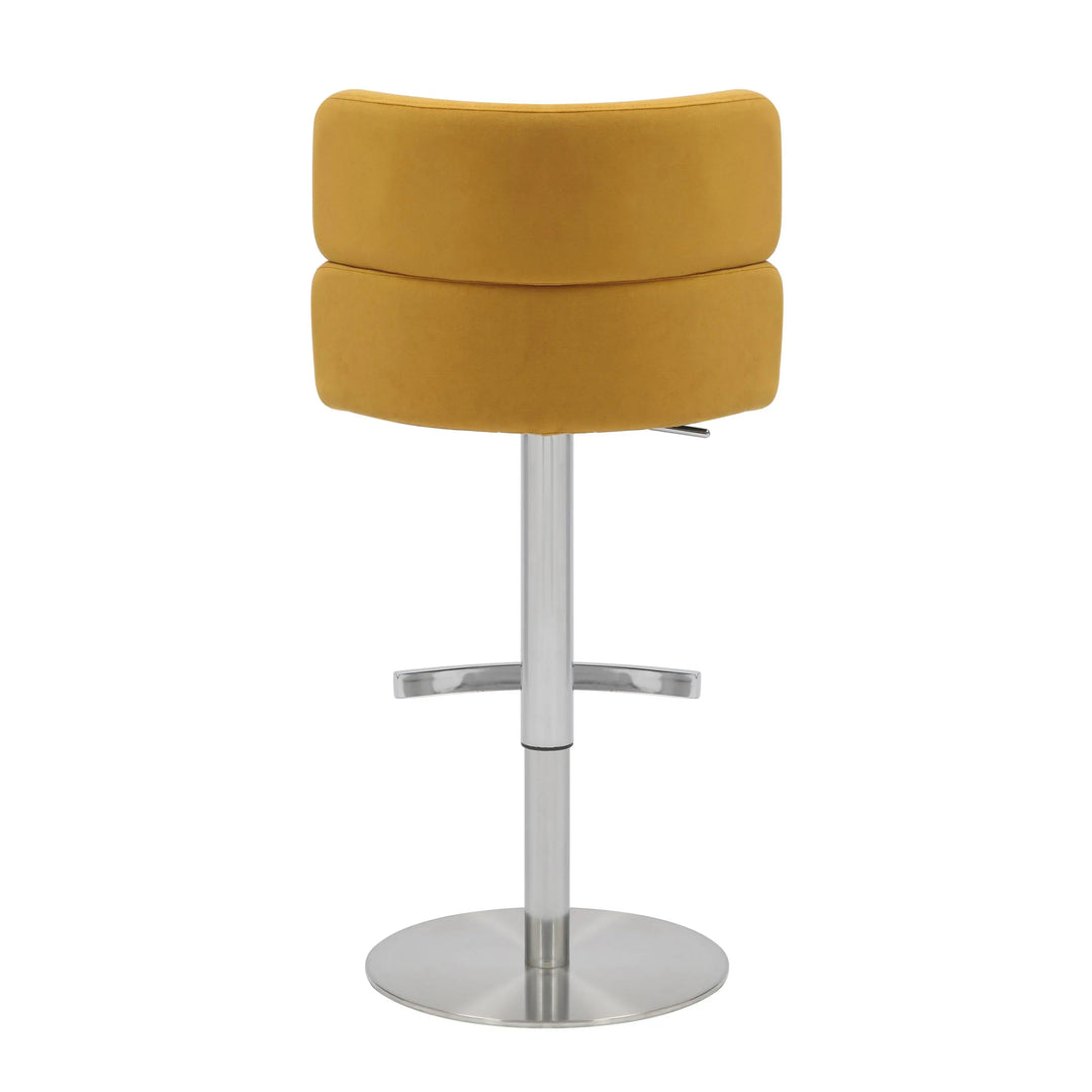 Willow and Stone Grayson Brushed Velvet Mustard/Brushed Steel Bar Stool Shankar
