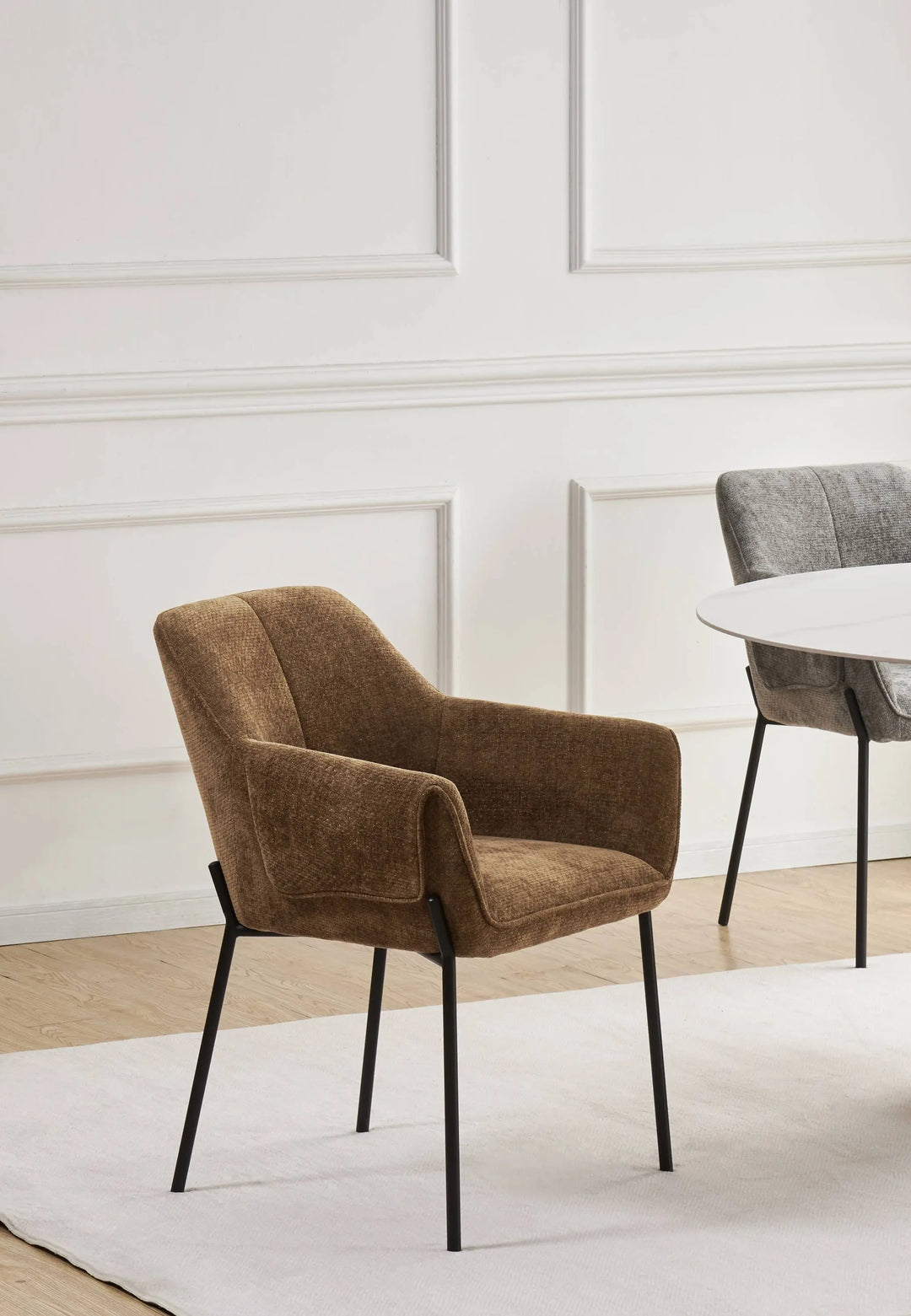 Willow and Stone Elani Chenille Effect Brown Dining Chair Shankar