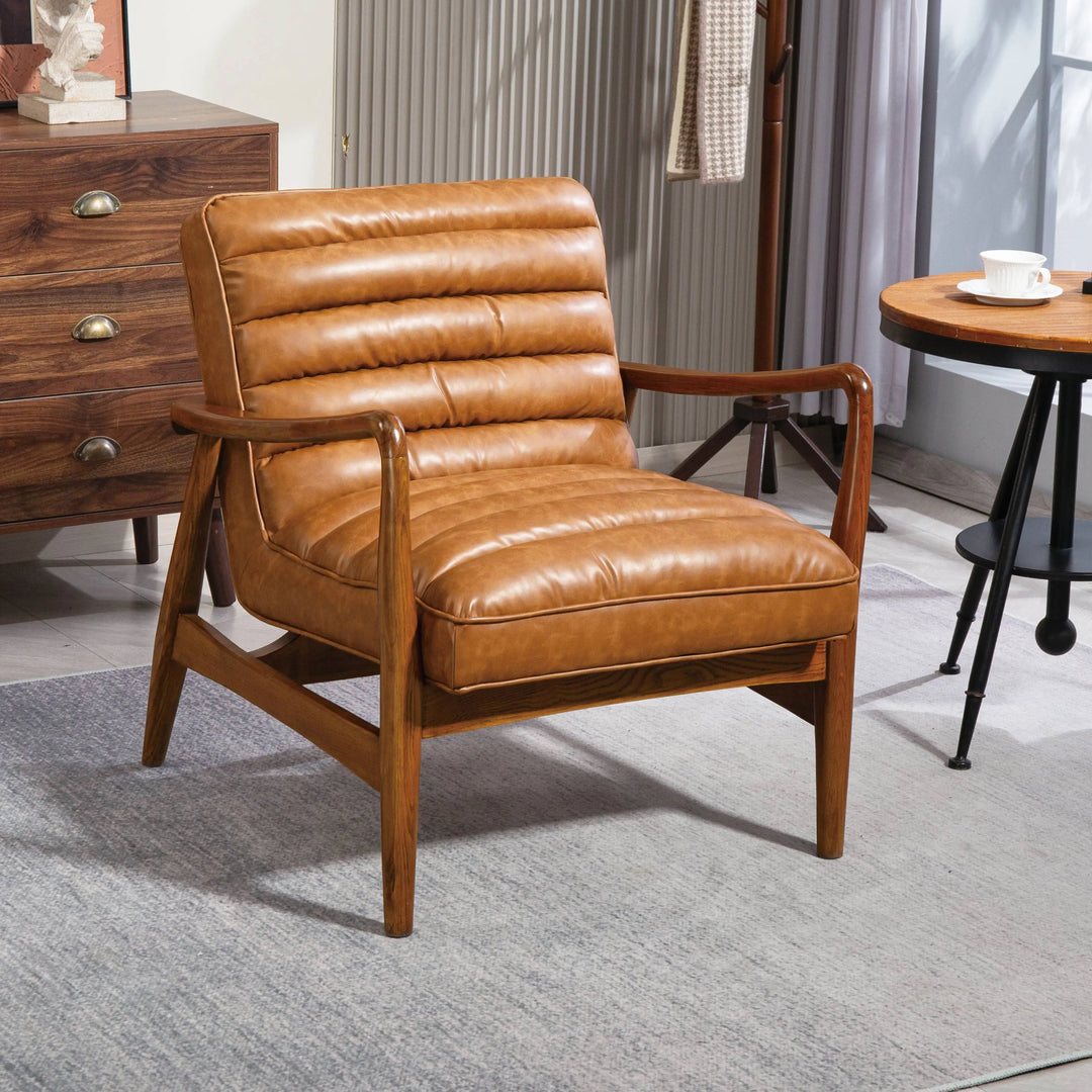 Cerise Leather Effect Tan Armchair