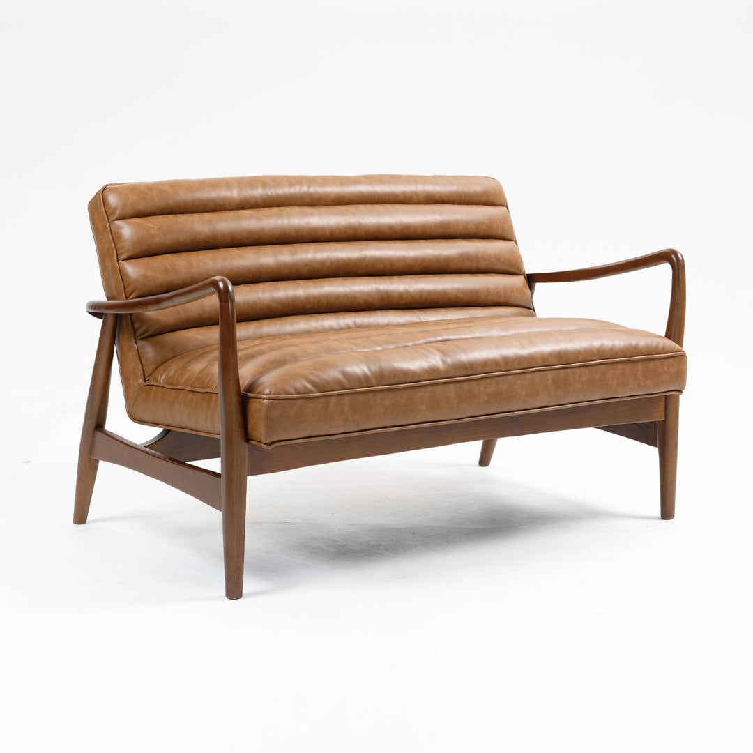 Cerise Leather Effect Tan Sofa