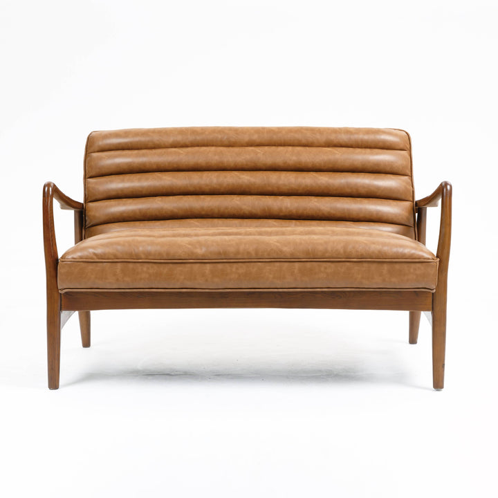 Cerise Leather Effect Tan Sofa