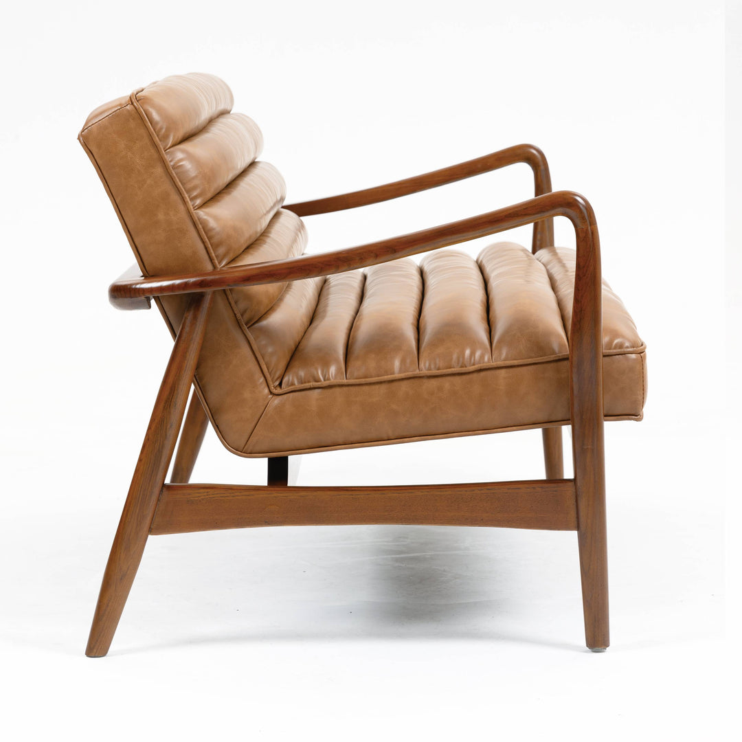 Cerise Leather Effect Tan Sofa