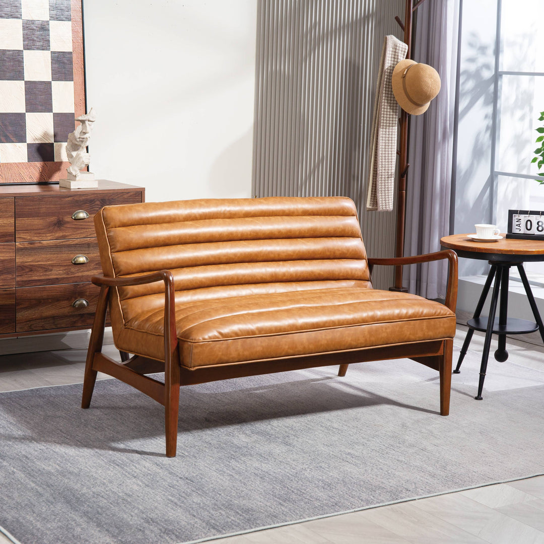 Cerise Leather Effect Tan Sofa