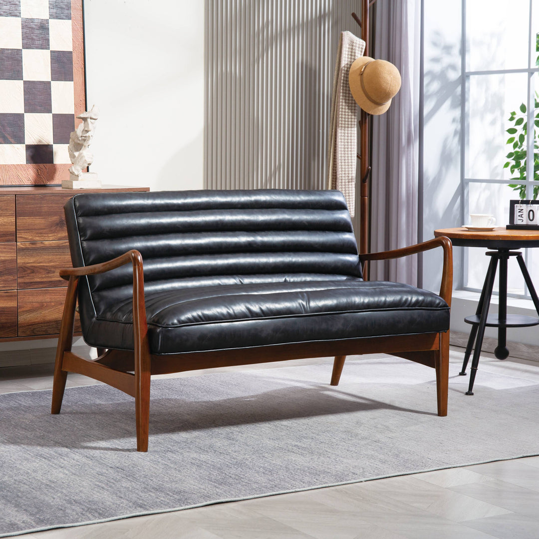 Cerise Leather Effect Black Sofa