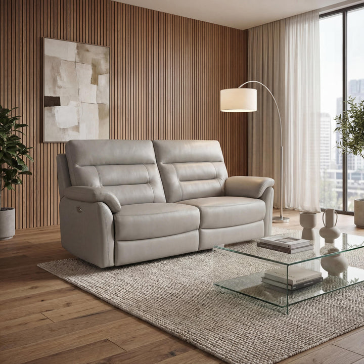 Serene Leather Effect Light Grey 3 Seater Electric Recliner