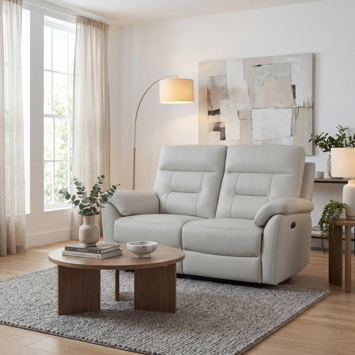 Serene Leather Effect Light Grey 2 Seater Electric Recliner