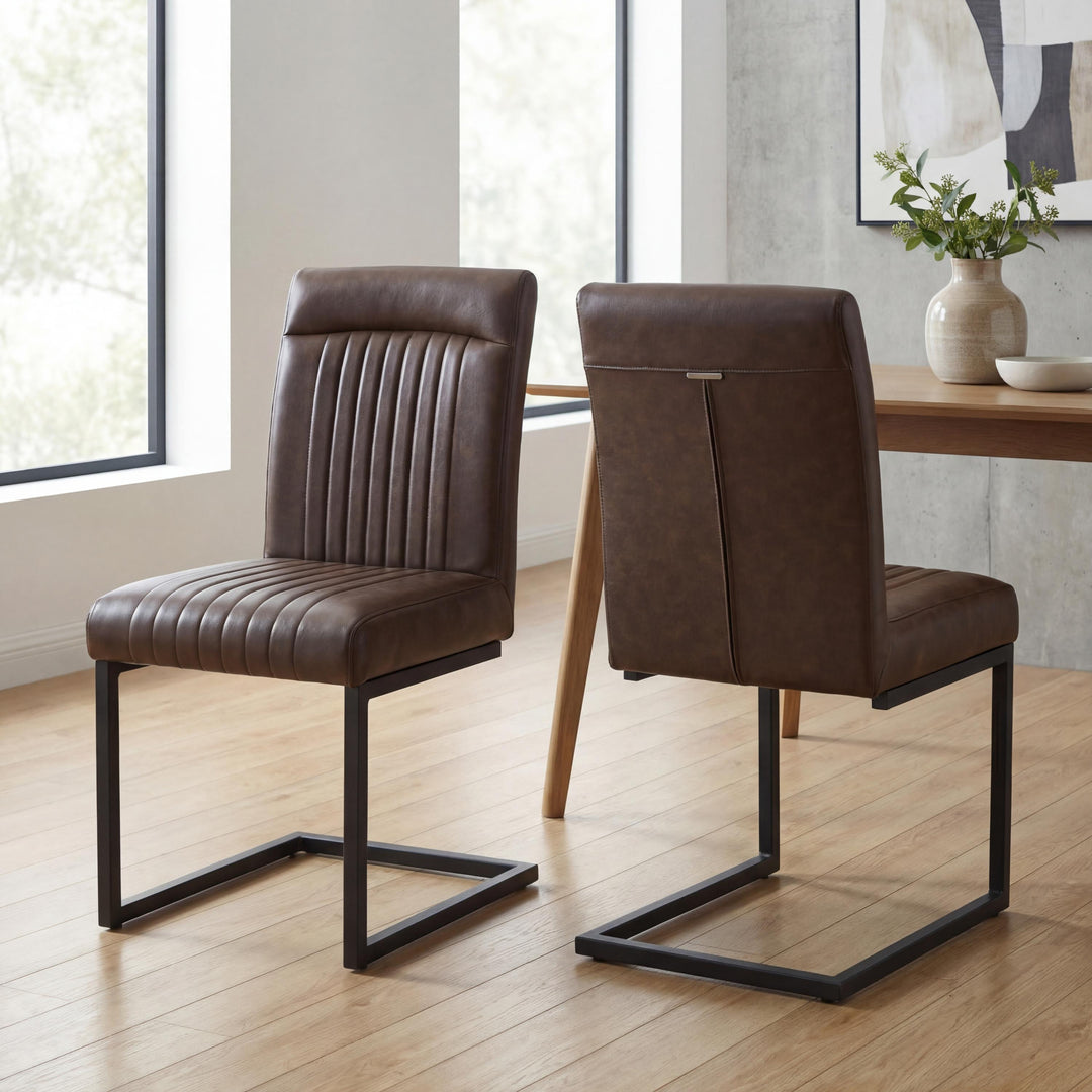 Linden Leather Effect Brown Dining Chair