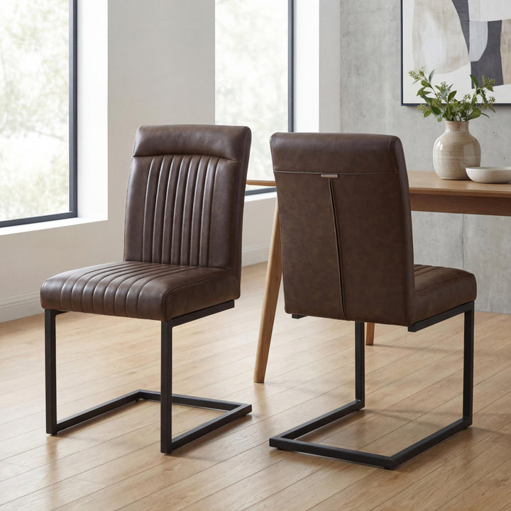 Linden Leather Effect Brown Dining Chair