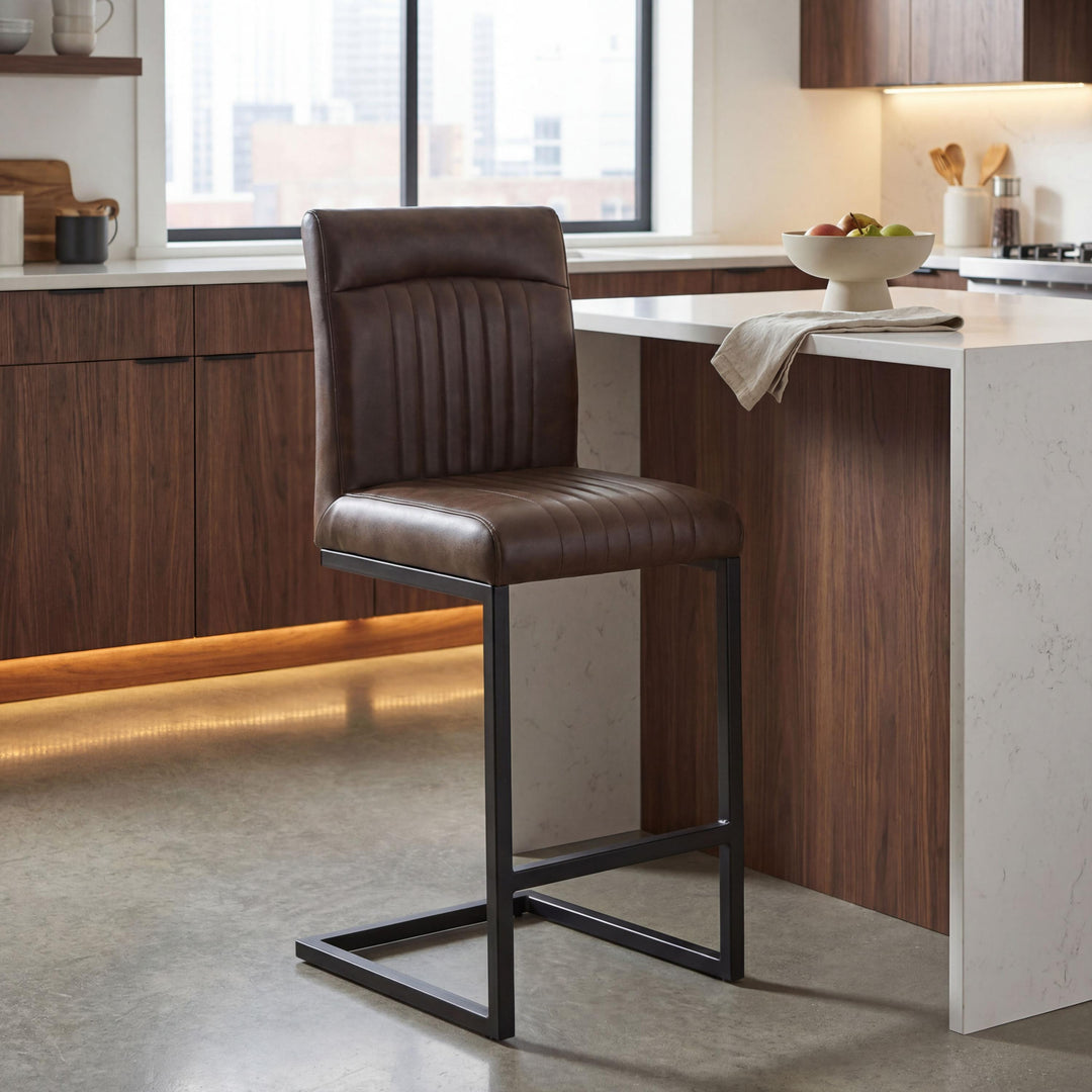 Linden Leather Effect Brown Bar Stool