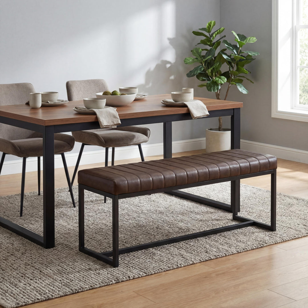 Linden Leather Effect Brown Bench