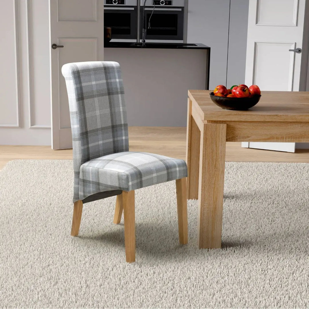 Karta Scroll Back Check Grey Dining Chair - NJ Home Interiors