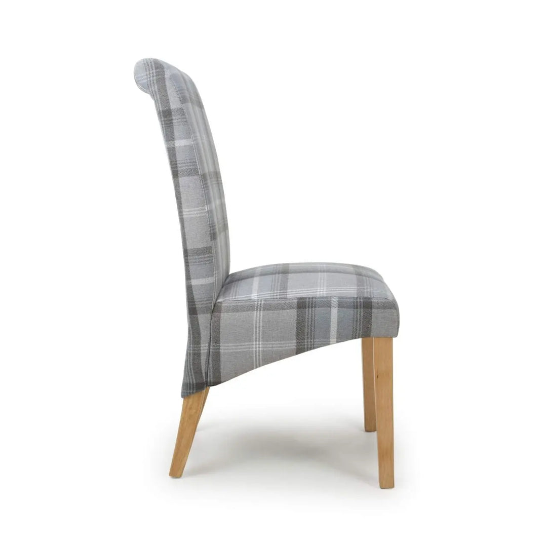 Karta Scroll Back Check Grey Dining Chair - NJ Home Interiors