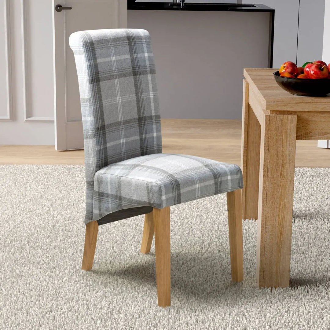 Karta Scroll Back Check Grey Dining Chair - NJ Home Interiors