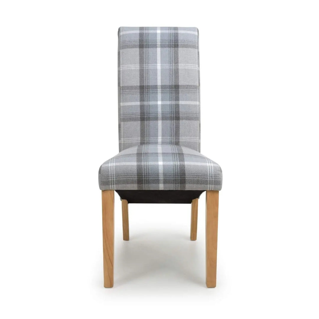 Karta Scroll Back Check Grey Dining Chair - NJ Home Interiors