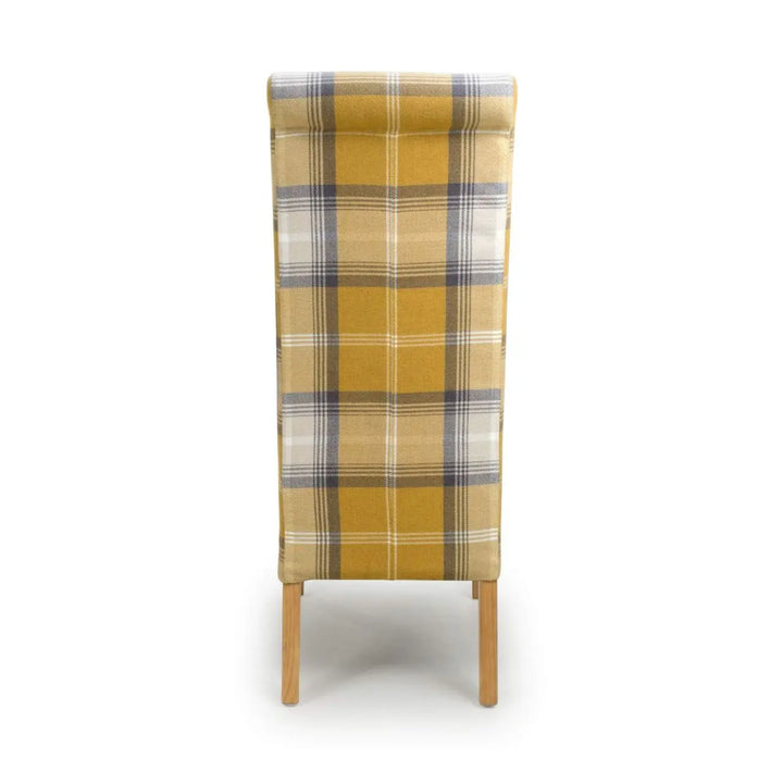 Karta Scroll Back Check Yellow Dining Chair - NJ Home Interiors