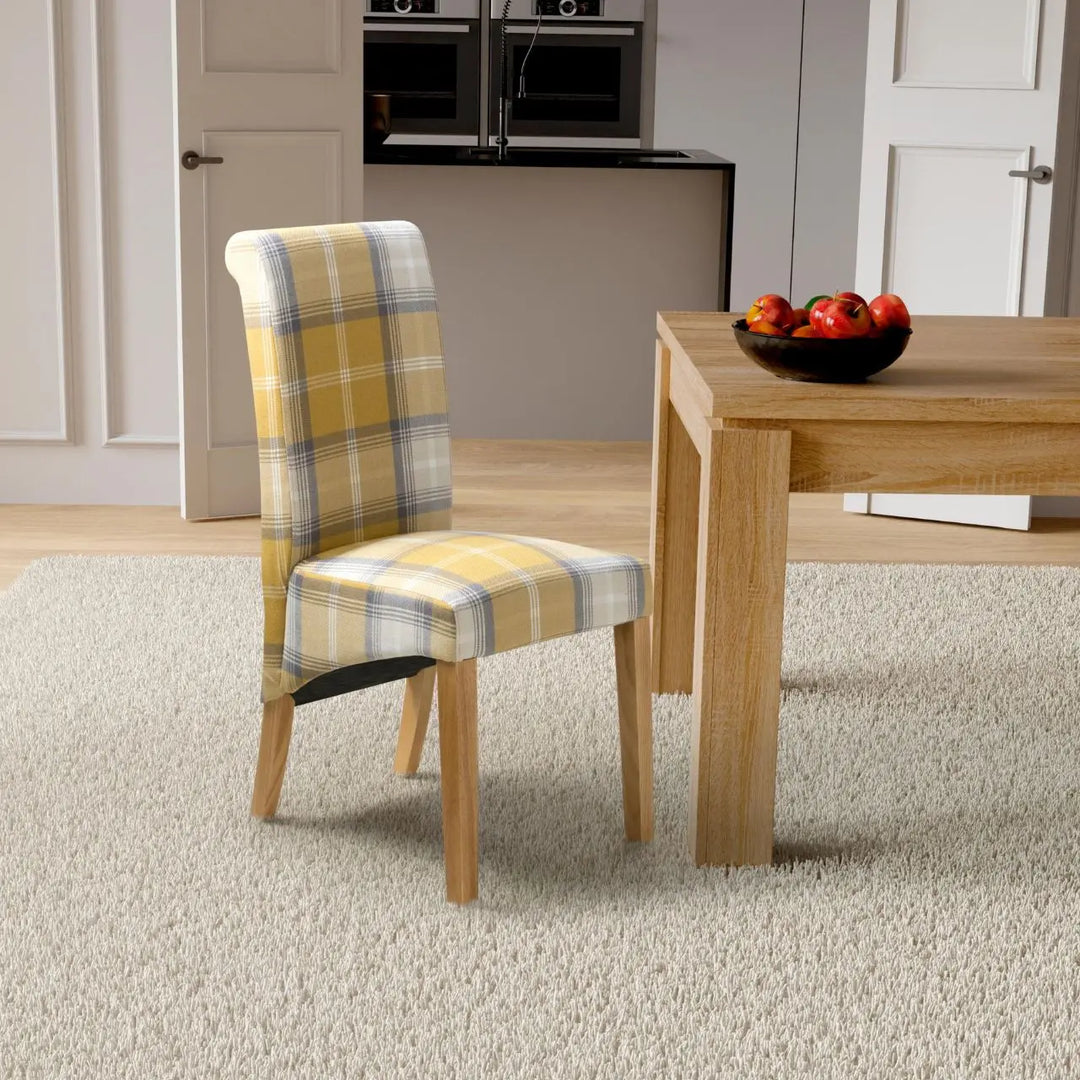 Karta Scroll Back Check Yellow Dining Chair - NJ Home Interiors