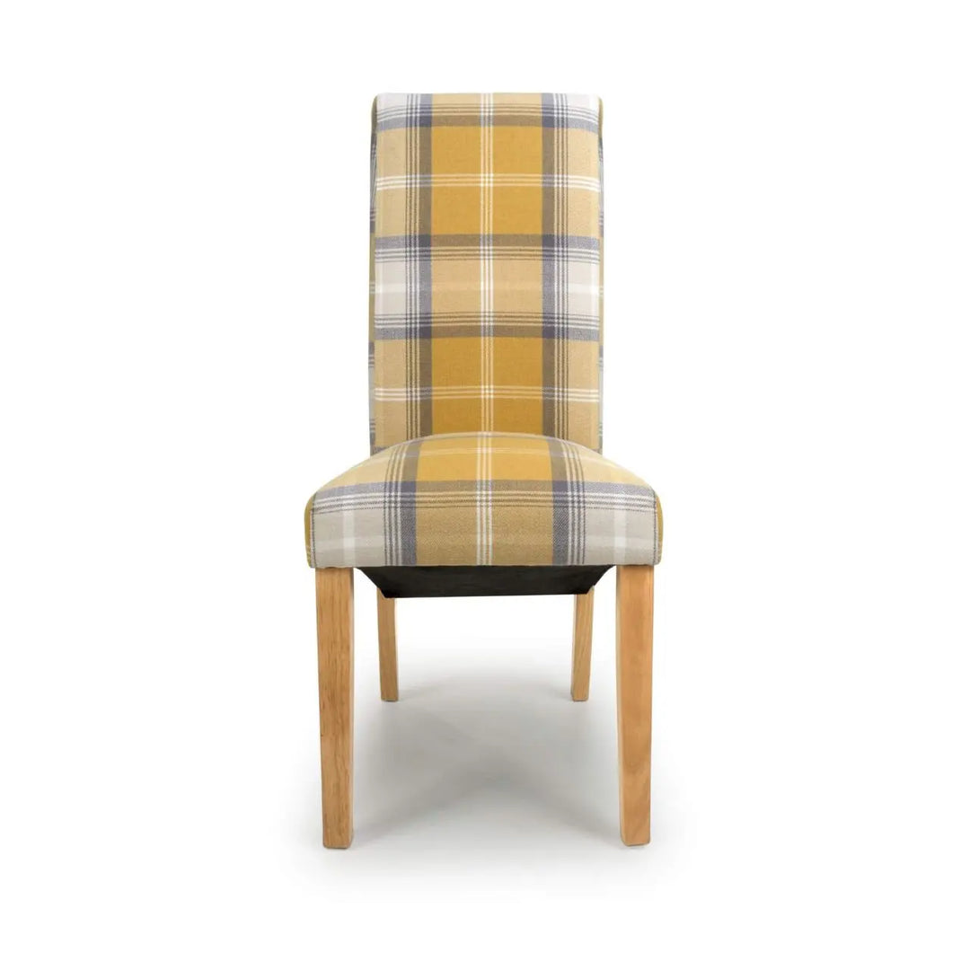 Karta Scroll Back Check Yellow Dining Chair - NJ Home Interiors