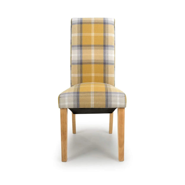 Karta Scroll Back Check Yellow Dining Chair - NJ Home Interiors