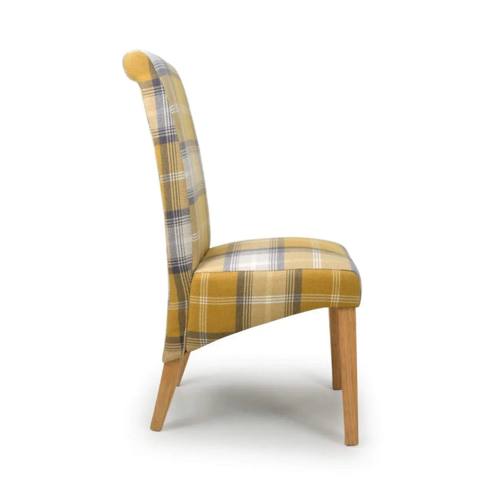 Karta Scroll Back Check Yellow Dining Chair - NJ Home Interiors