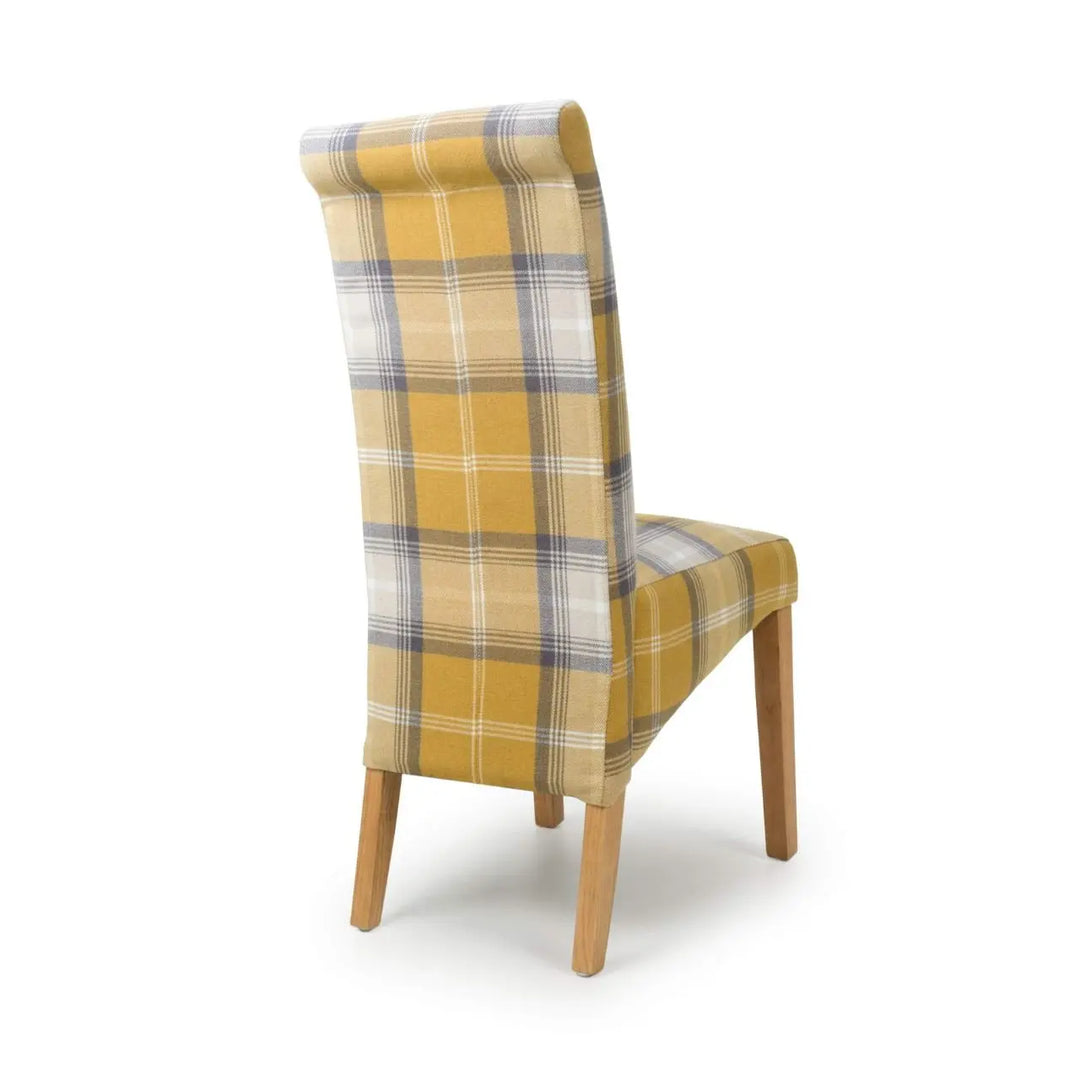 Karta Scroll Back Check Yellow Dining Chair - NJ Home Interiors