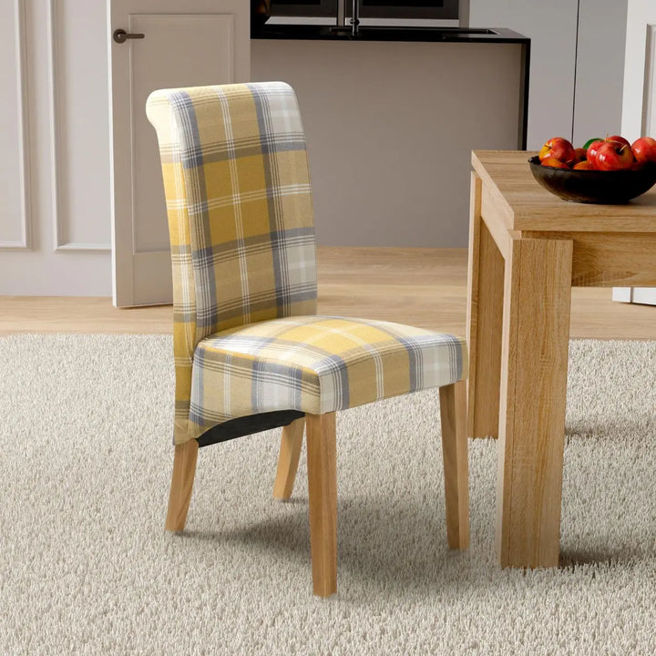 Karta Scroll Back Check Yellow Dining Chair - NJ Home Interiors