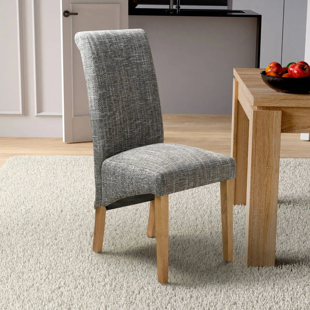 Karta Scroll Back Tweed Grey Dining Chair - NJ Home Interiors