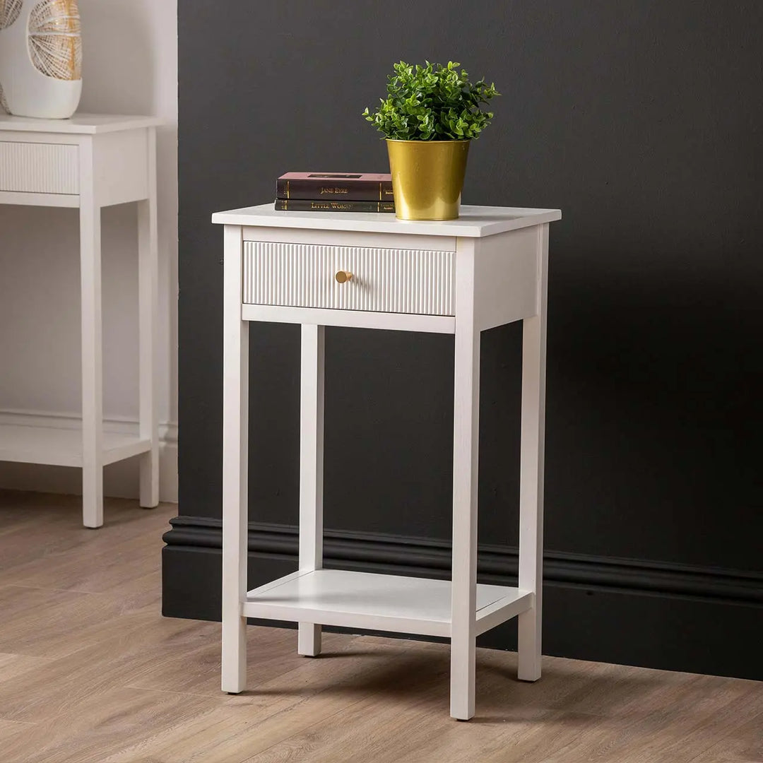 Lina Home Lindon 1 Drawer End Table in White #NJ Home Interiors#