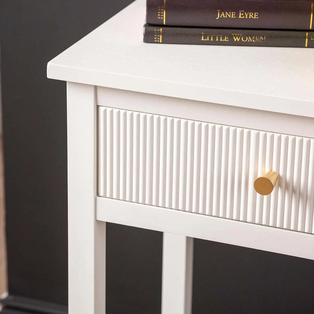 Lina Home Lindon 1 Drawer End Table in White #NJ Home Interiors#