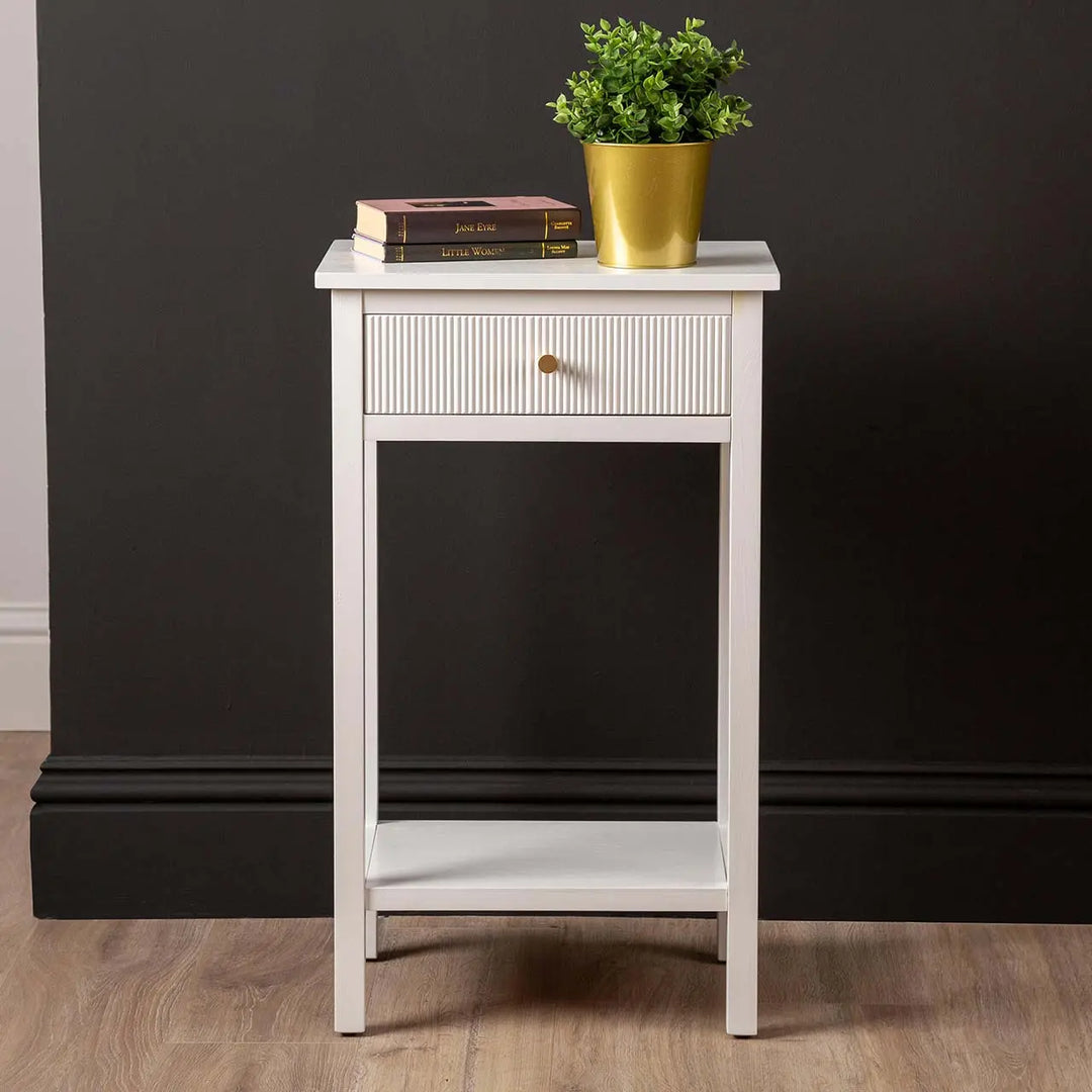 Lina Home Lindon 1 Drawer End Table in White #NJ Home Interiors#