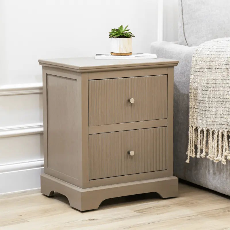 Lina Home Lindon 2 Drawer Bedside Cabinet Taupe with Nickel Handles #NJ Home Interiors#