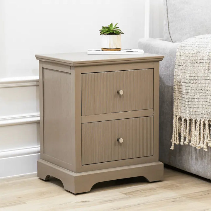 Lina Home Lindon 2 Drawer Bedside Cabinet Taupe with Nickel Handles #NJ Home Interiors#