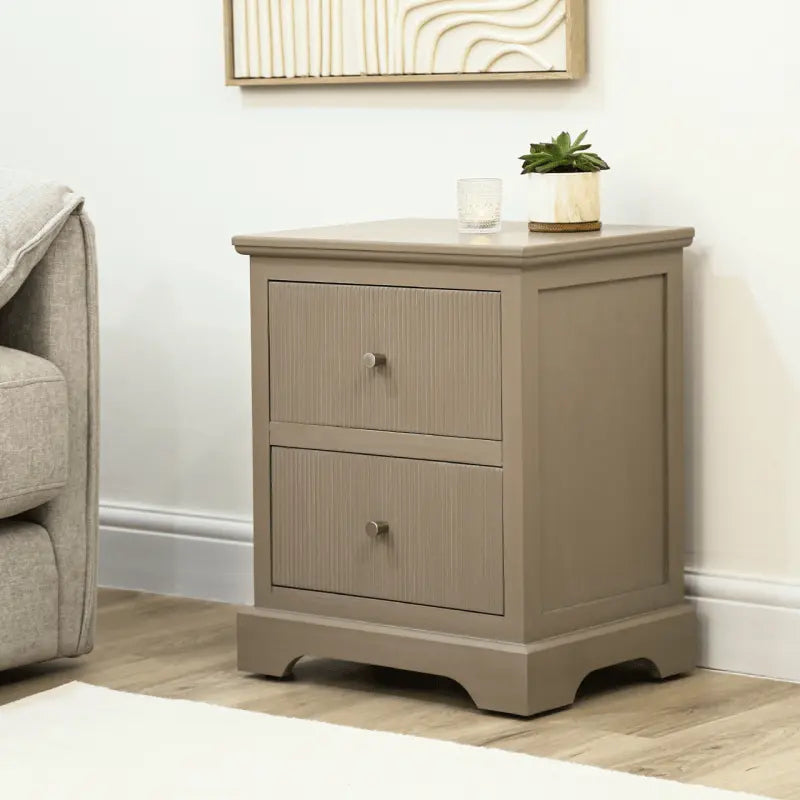 Lina Home Lindon 2 Drawer Bedside Cabinet Taupe with Nickel Handles #NJ Home Interiors#