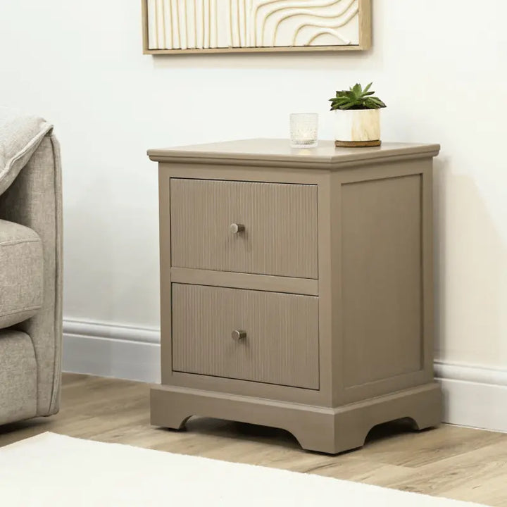 Lina Home Lindon 2 Drawer Bedside Cabinet Taupe with Nickel Handles #NJ Home Interiors#