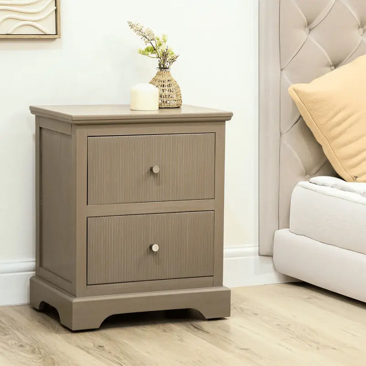 Lina Home Lindon 2 Drawer Bedside Cabinet Taupe with Nickel Handles #NJ Home Interiors#