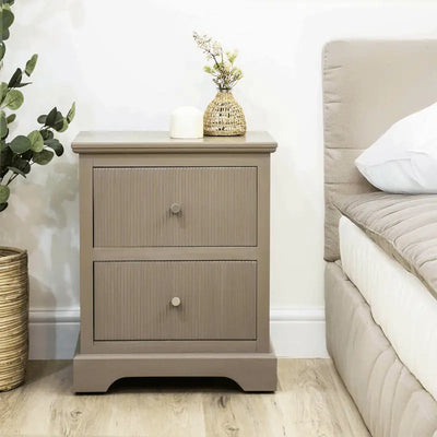 Lina Home Lindon 2 Drawer Bedside Cabinet Taupe with Nickel Handles #NJ Home Interiors#
