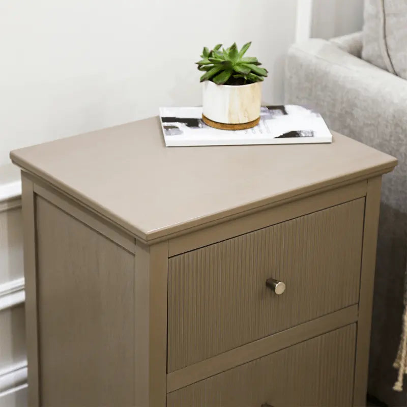 Lina Home Lindon 2 Drawer Bedside Cabinet Taupe with Nickel Handles #NJ Home Interiors#