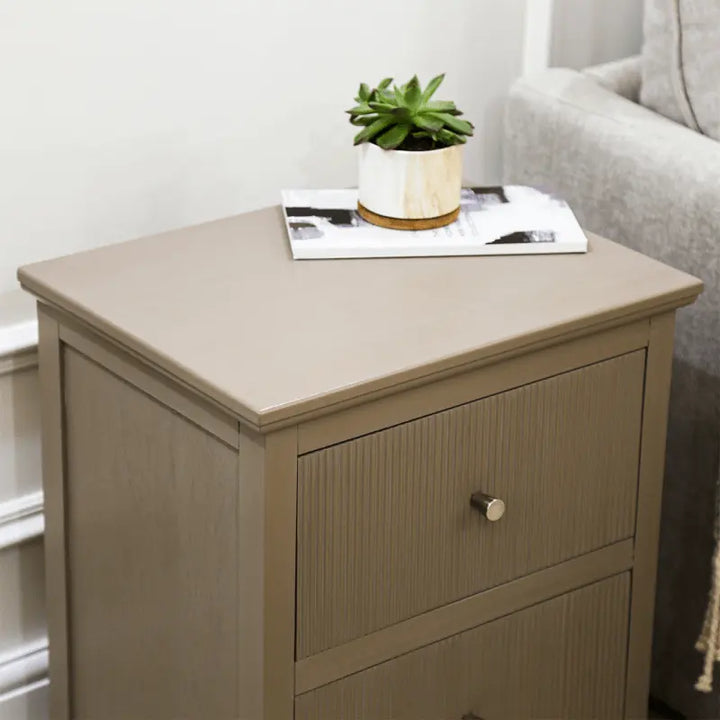 Lina Home Lindon 2 Drawer Bedside Cabinet Taupe with Nickel Handles #NJ Home Interiors#