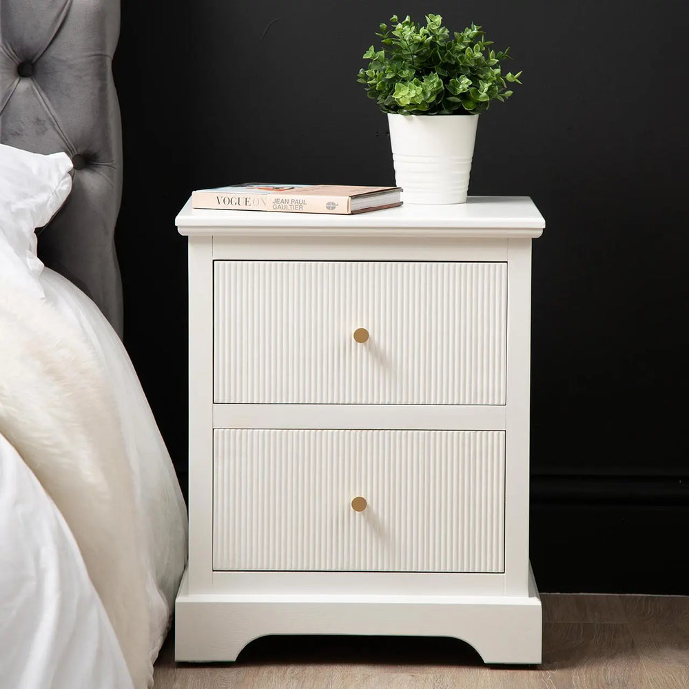 Lina Home Lindon 2 Drawer Bedside Cabinet White with Gold Handles #NJ Home Interiors#