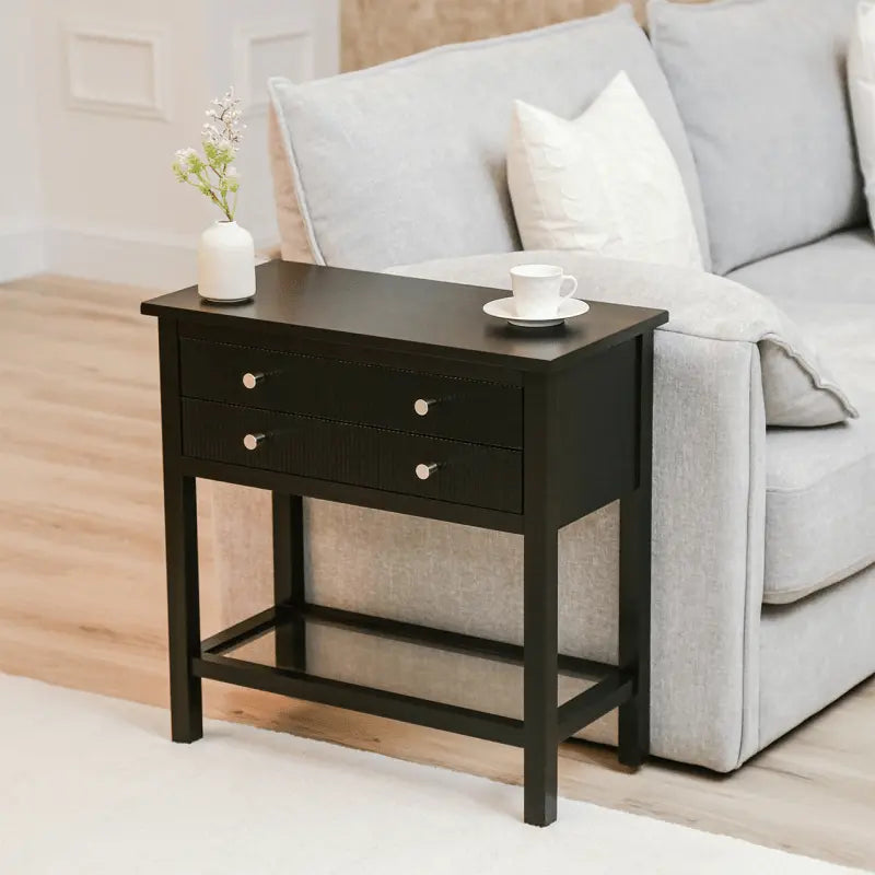 Lina Home Lindon Black 2 Drawer Bedside Cabinet with Glass Shelf #NJ Home Interiors#