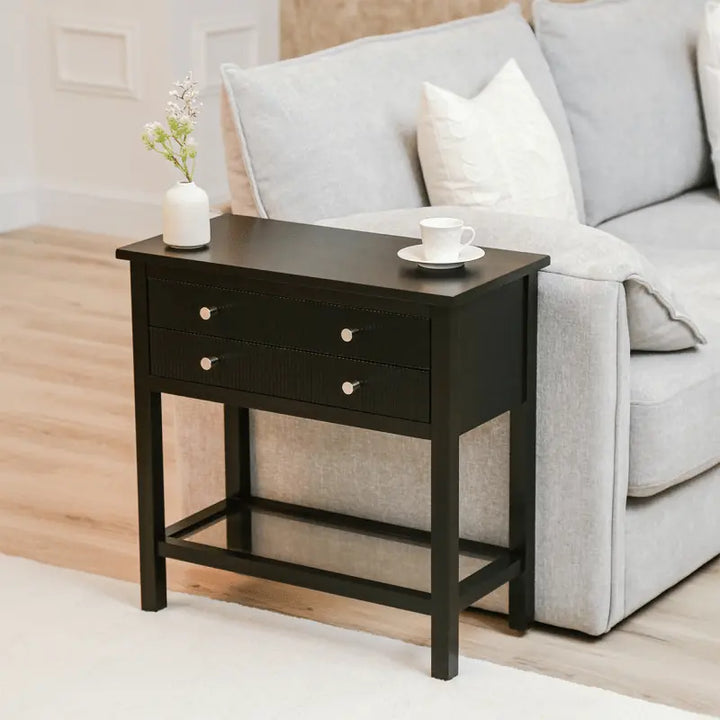 Lina Home Lindon Black 2 Drawer Bedside Cabinet with Glass Shelf #NJ Home Interiors#