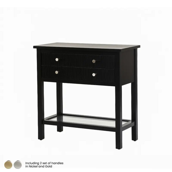 Lina Home Lindon Black 2 Drawer Bedside Cabinet with Glass Shelf #NJ Home Interiors#