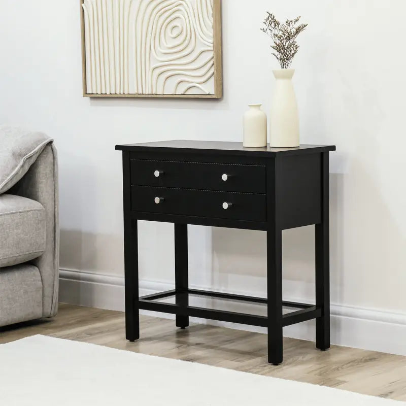 Lina Home Lindon Black 2 Drawer Bedside Cabinet with Glass Shelf #NJ Home Interiors#