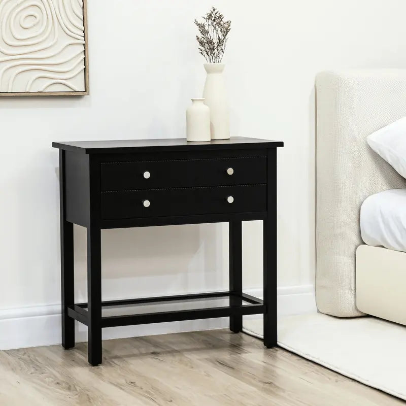 Lina Home Lindon Black 2 Drawer Bedside Cabinet with Glass Shelf #NJ Home Interiors#