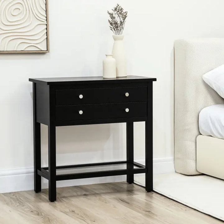Lina Home Lindon Black 2 Drawer Bedside Cabinet with Glass Shelf #NJ Home Interiors#