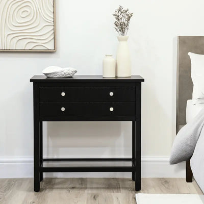 Lina Home Lindon Black 2 Drawer Bedside Cabinet with Glass Shelf #NJ Home Interiors#