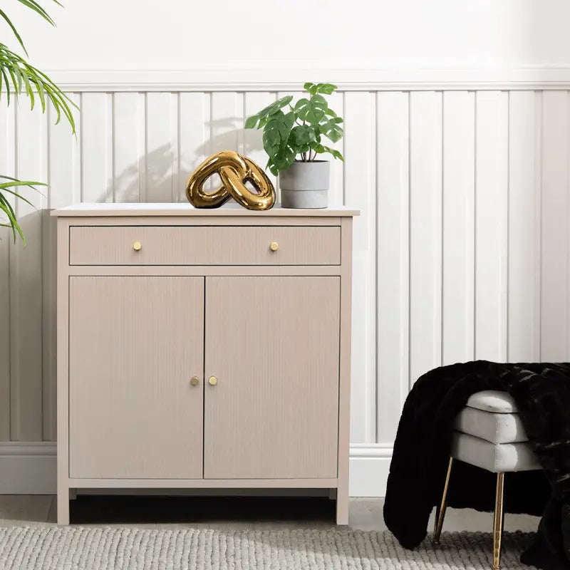 Lindon 1 Drawer 2 Door Chest Taupe with Nickel Handles #NJ Home Interiors#