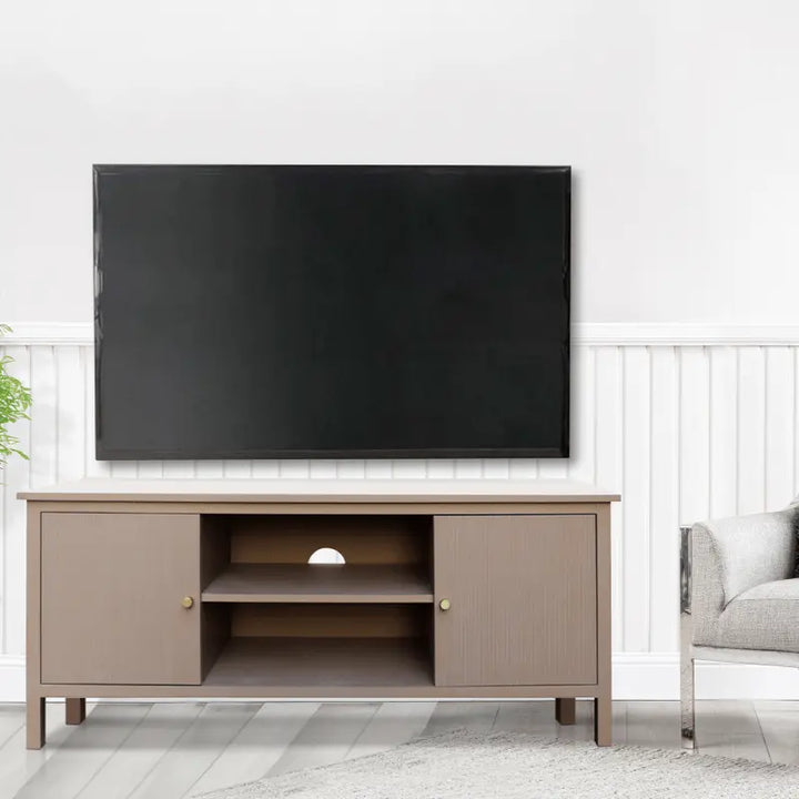 Lindon 2 Door Entertainment Unit Taupe with Nickel Handles #NJ Home Interiors#