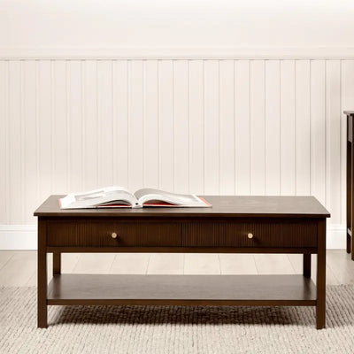 Lindon 2 Drawer Coffee Table in Walnut Brown with Gold Handles #NJ Home Interiors#