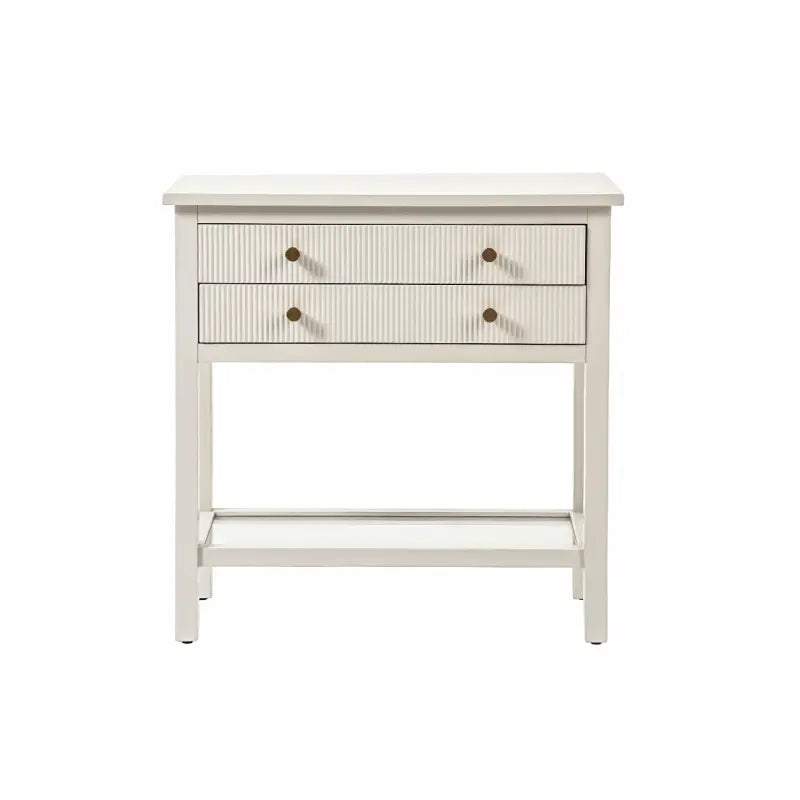Lindon Frosty White 2 Drawer Bedside Cabinet with Clear Glass Shelf with Gold Handle #NJ Home Interiors#